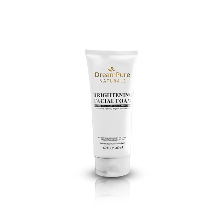 Tube of DreamPure Naturals Brightening Facial Foam on a white background