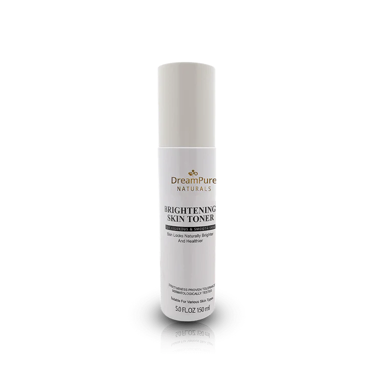 White skincare bottle labeled 'DreamPure Naturals' on a white background