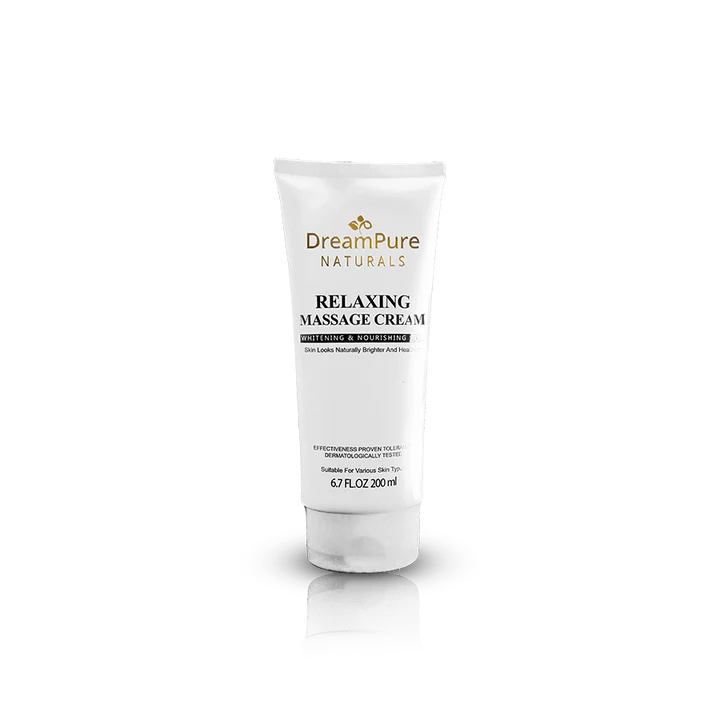 Tube of DreamPure Naturals Relaxing Massage Cream on a white background