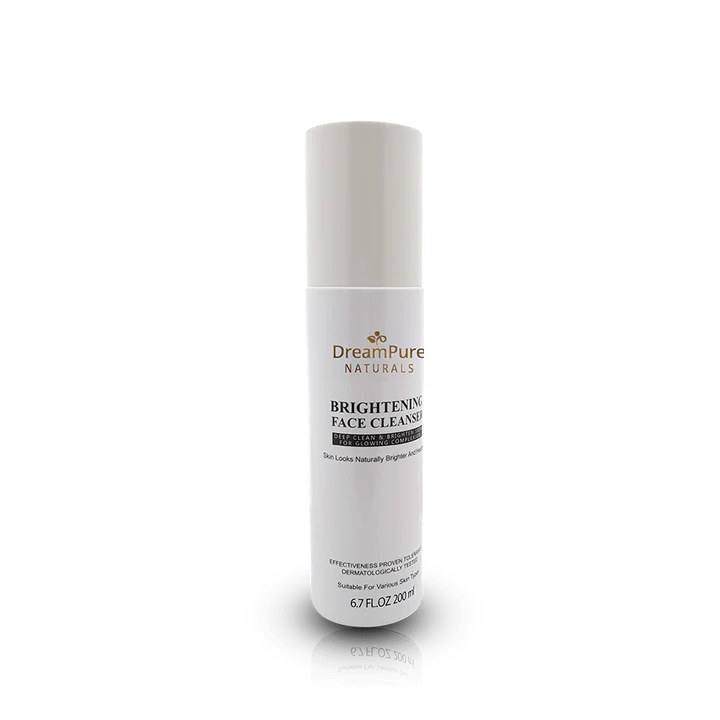DreamPure Naturals brightening face cleanser bottle on a white background
