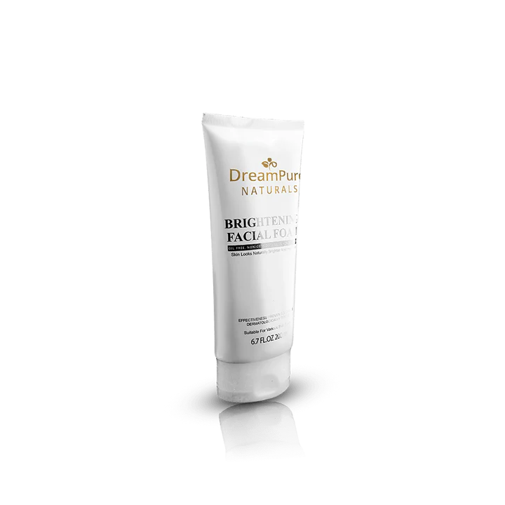 Tube of DreamPure Naturals Brightening Facial Foam on a white background