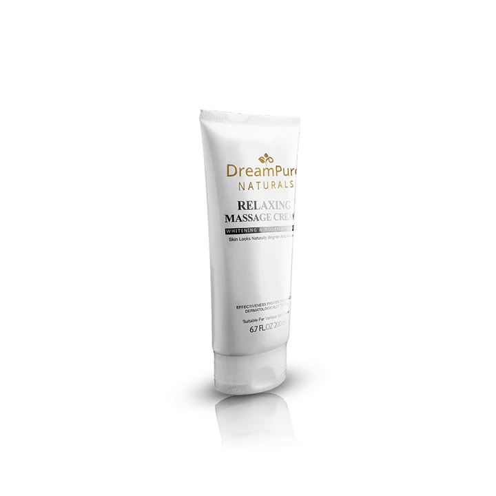 Tube of DreamPure Naturals Relaxing Massage Cream on a white background