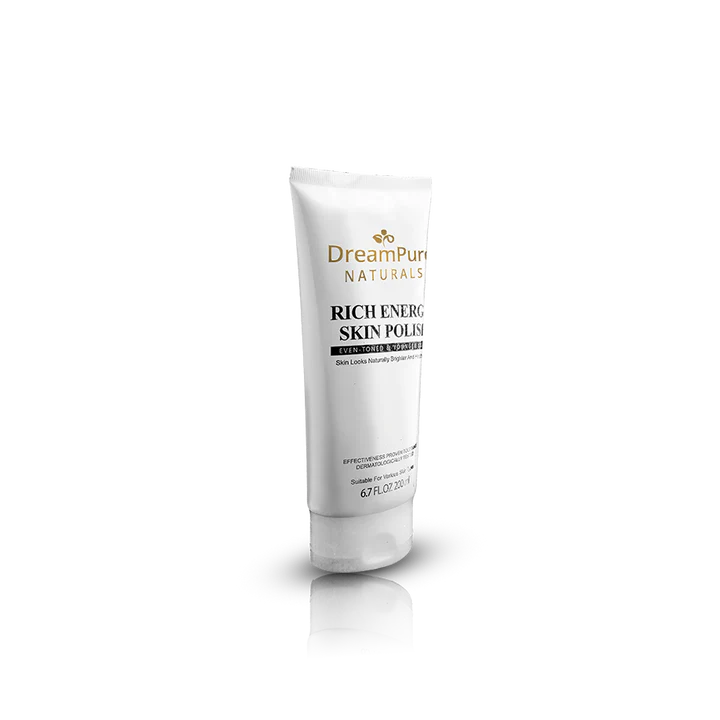 Tube of DreamPure Naturals Rich Energy Skin Polish on a white background