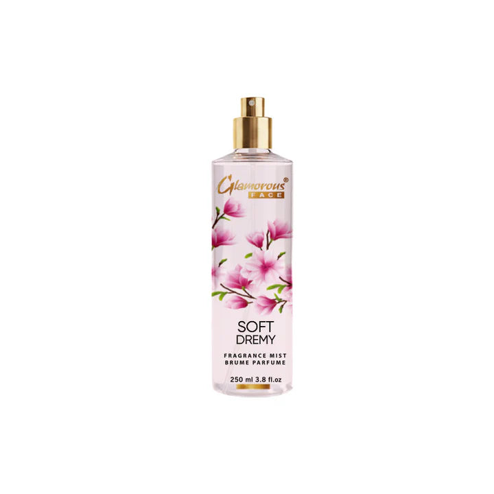 Fragrance mist bottle with floral design on a white background