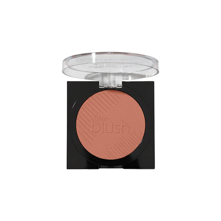 Compact blush with a clear lid on a white background