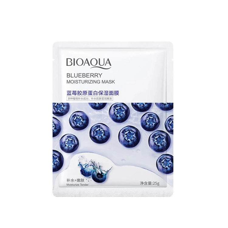 Bioaqua blueberry moisturizing mask packaging on a white background