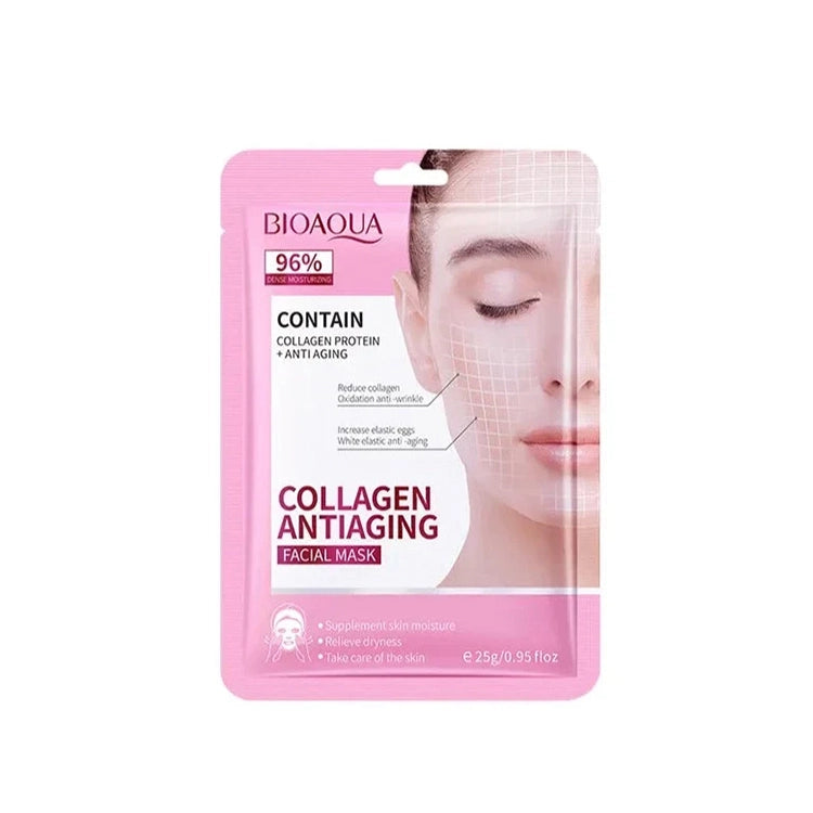 Bioaqua collagen anti-aging facial mask packaging on a white background