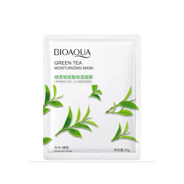 Bioaqua green tea moisturizing mask packaging on a white background