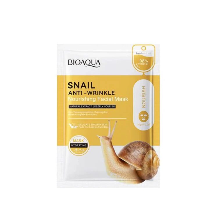 Bioaqua snail anti-wrinkle nourishing facial mask packaging on a white background