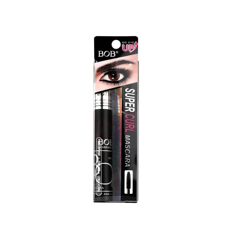 BOB Super Curl Mascara packaging with an eye illustration on a white background