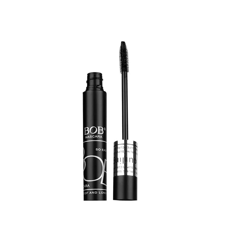 Black mascara with open cap on a white background