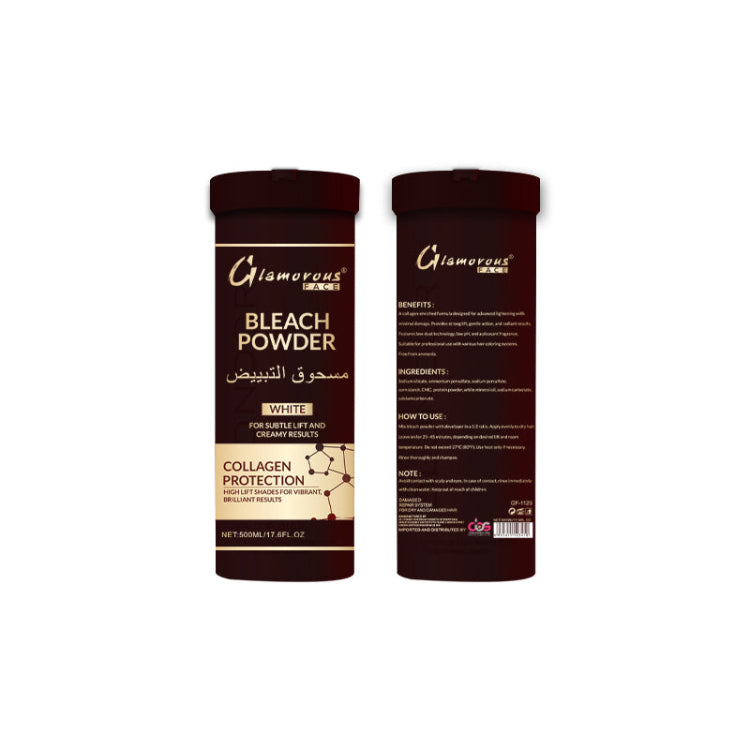 Two bottles of Glamorous bleach powder on a white background
