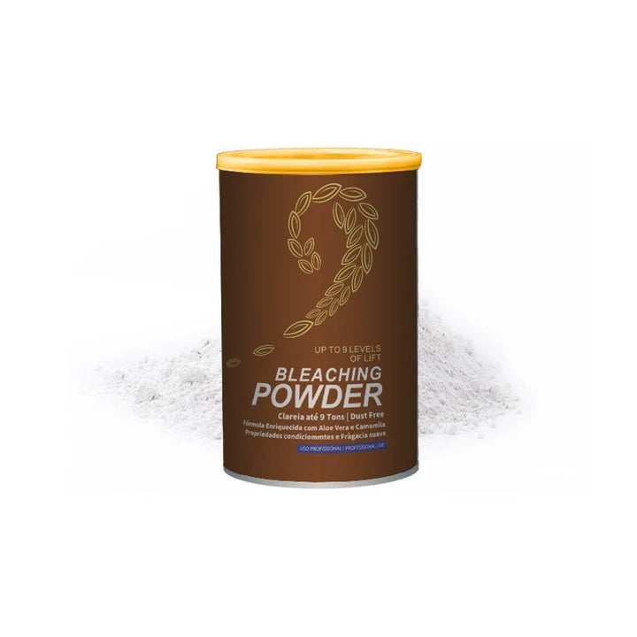 Canister of bleaching powder with a white background