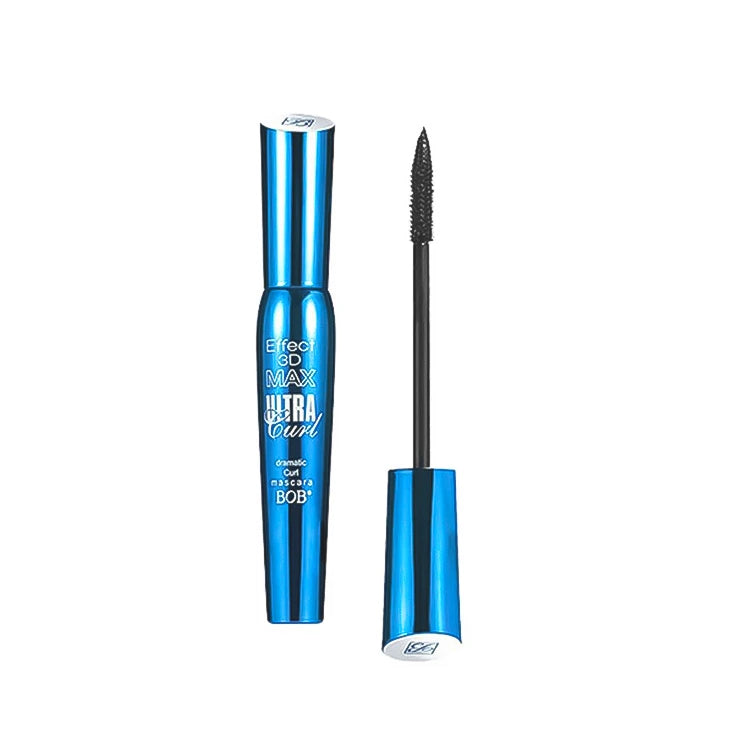 Blue mascara with black wand on a white background