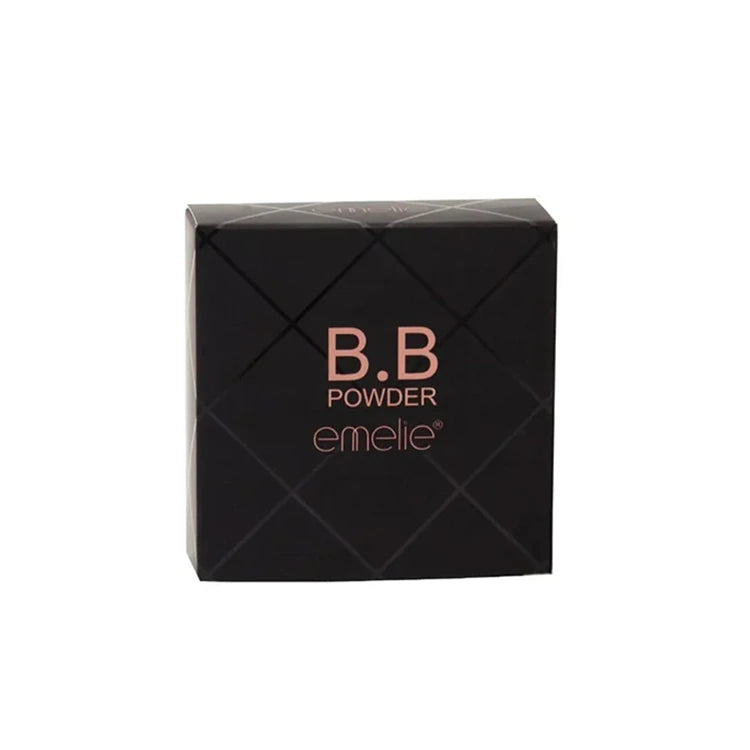 Black box of B.B. Powder with 'emelie' branding on a white background