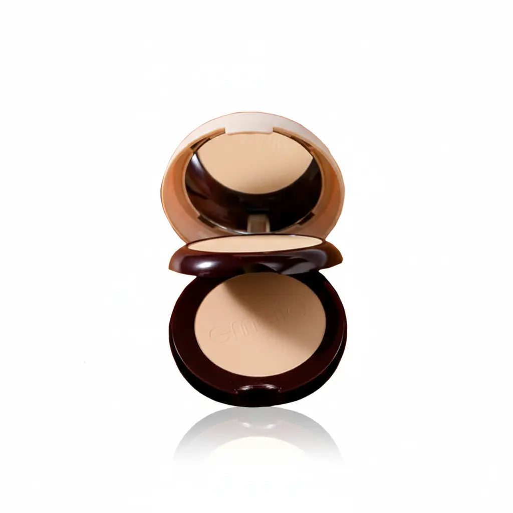 Compact powder in an open case on a white background