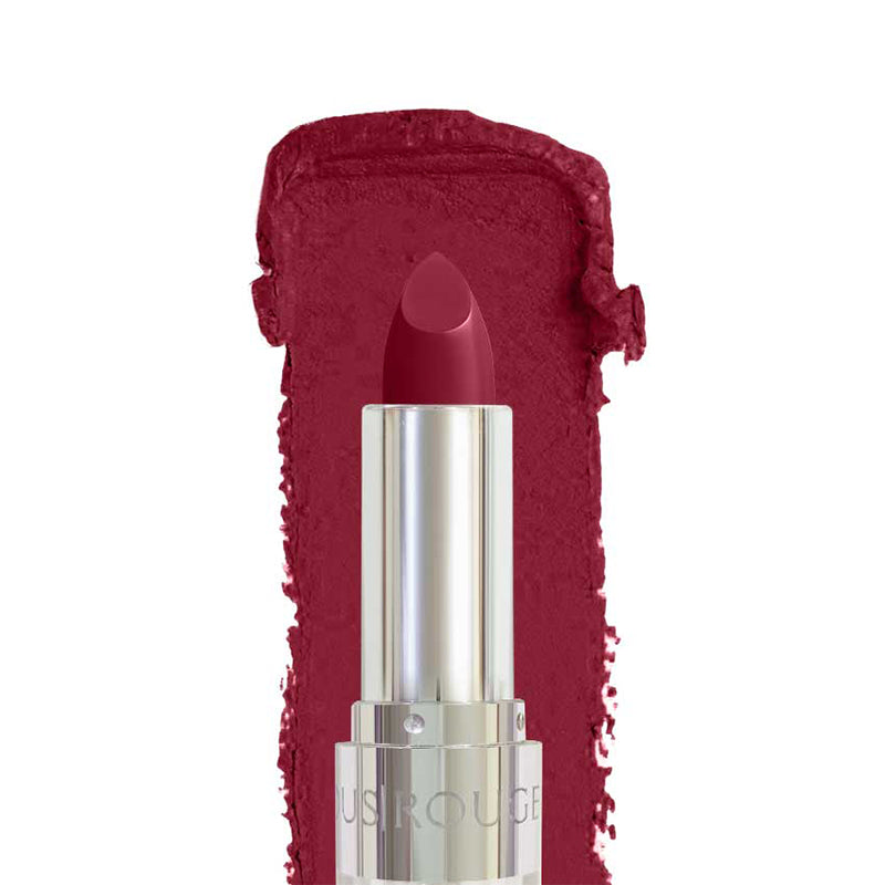 Lipstick with a swatch of red color on a white background