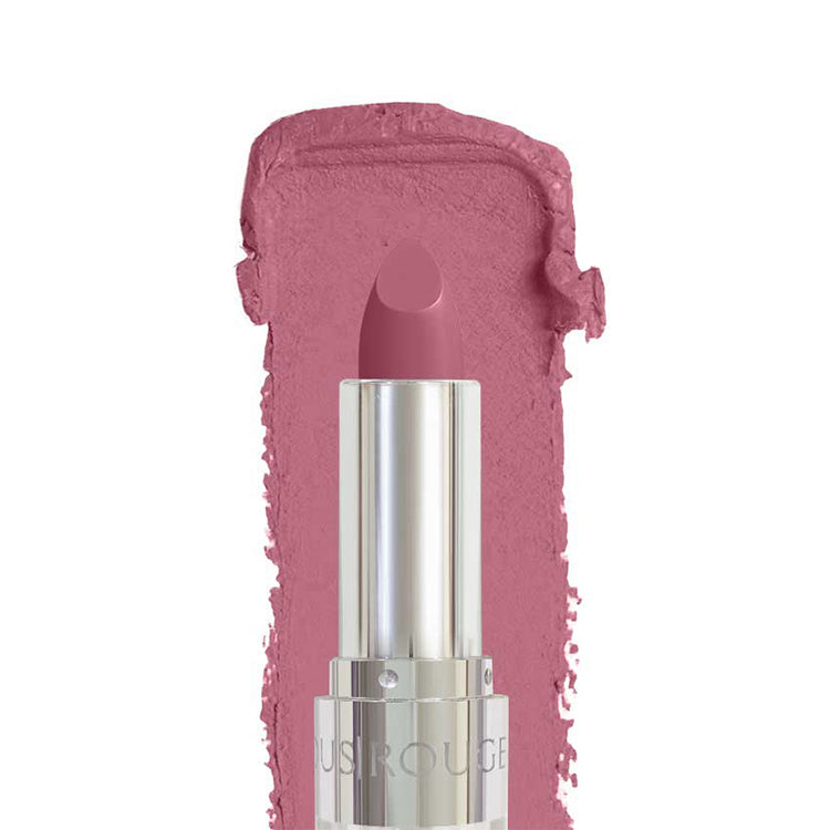 Pink lipstick with silver cap on a white background