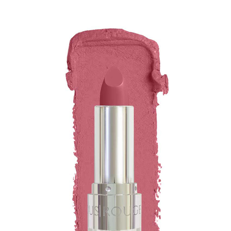 Pink lipstick with silver cap on a white background