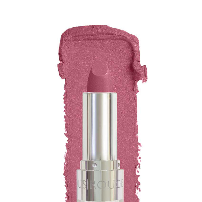Pink lipstick with silver cap on a white background