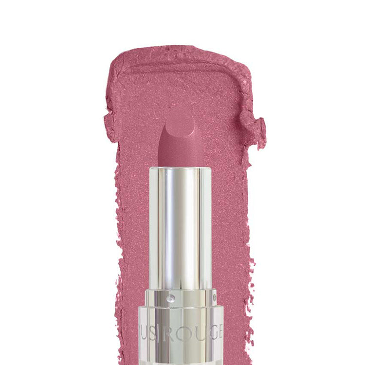 Pink lipstick with silver cap on a white background