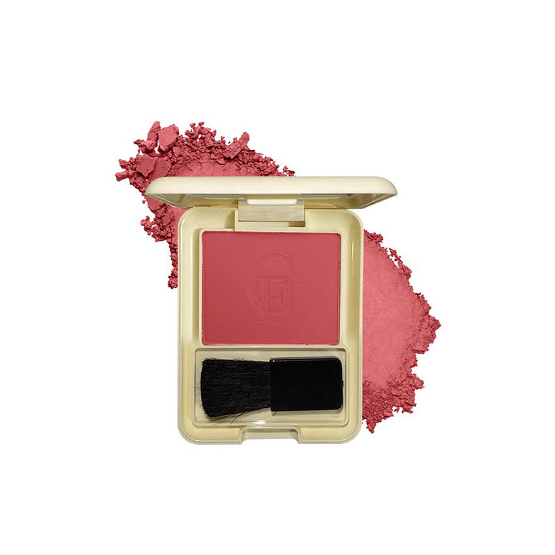 Makeup blush compact with a brush on a white background