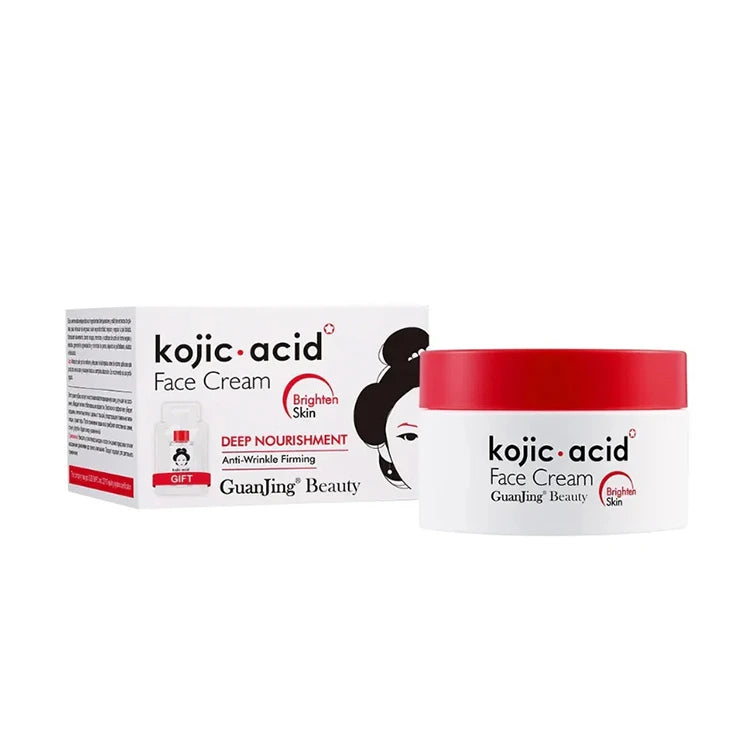 Kojic acid face cream with packaging on a white background