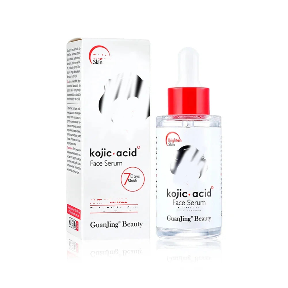 Kojic acid face serum with packaging on a white background