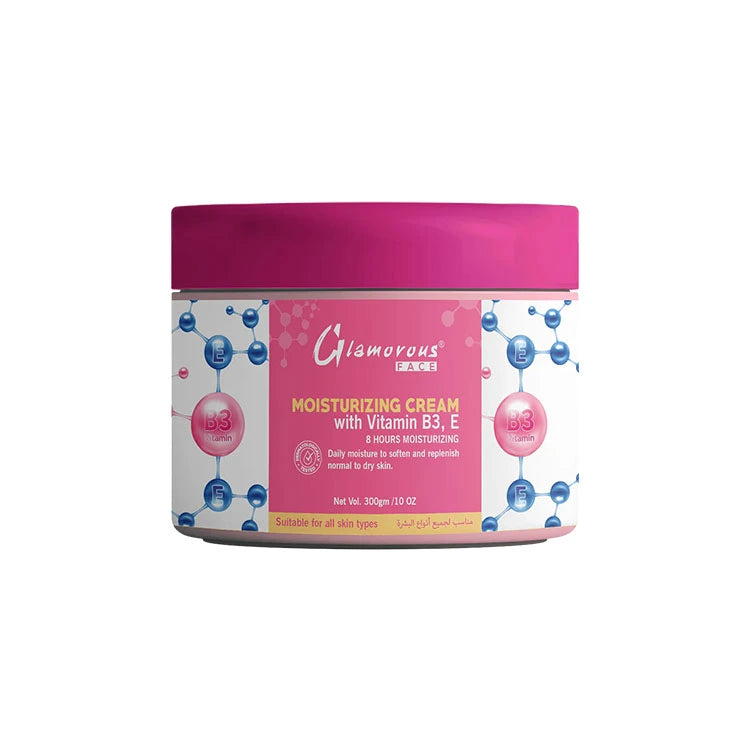 Moisturizing cream jar with pink lid and label on a white background