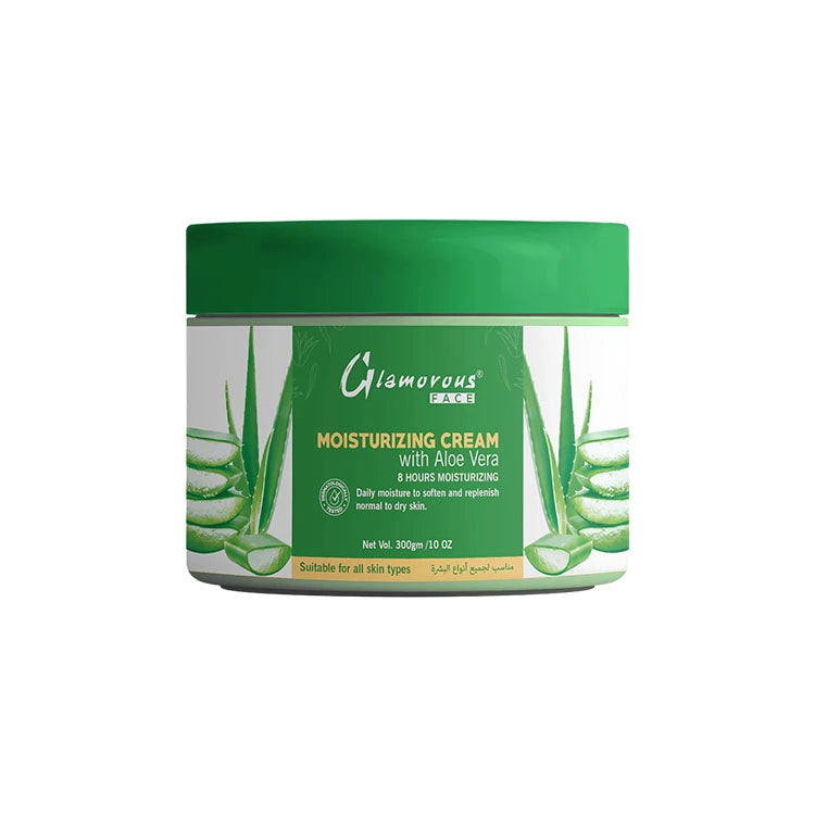 Moisturizing cream jar with aloe vera on a white background