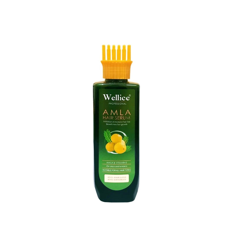 Wellice Amla hair serum bottle with yellow applicator on a white background
