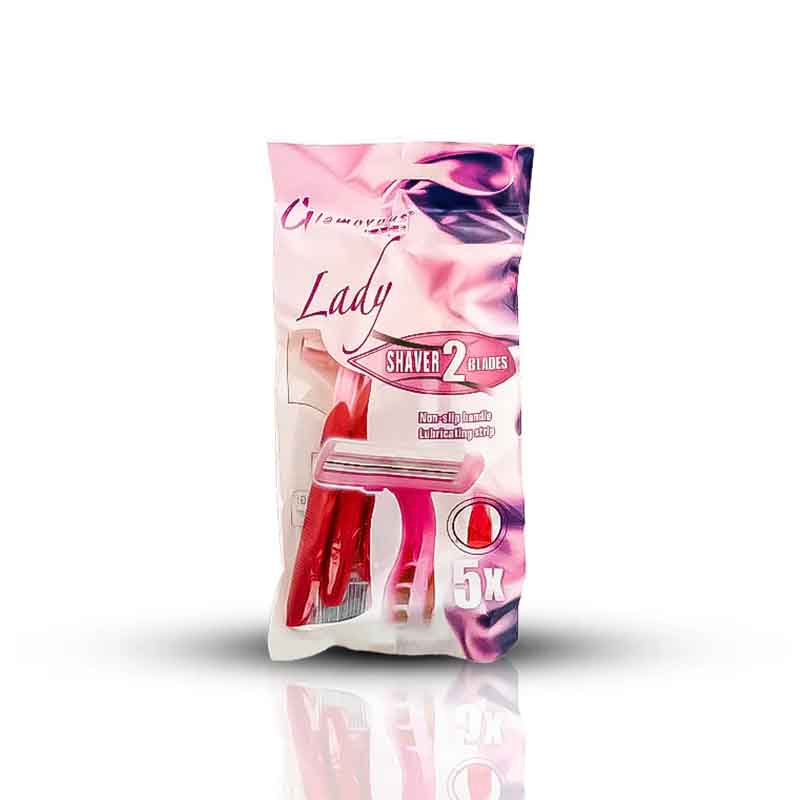 Packaging of a lady's shaver with branding on a white background