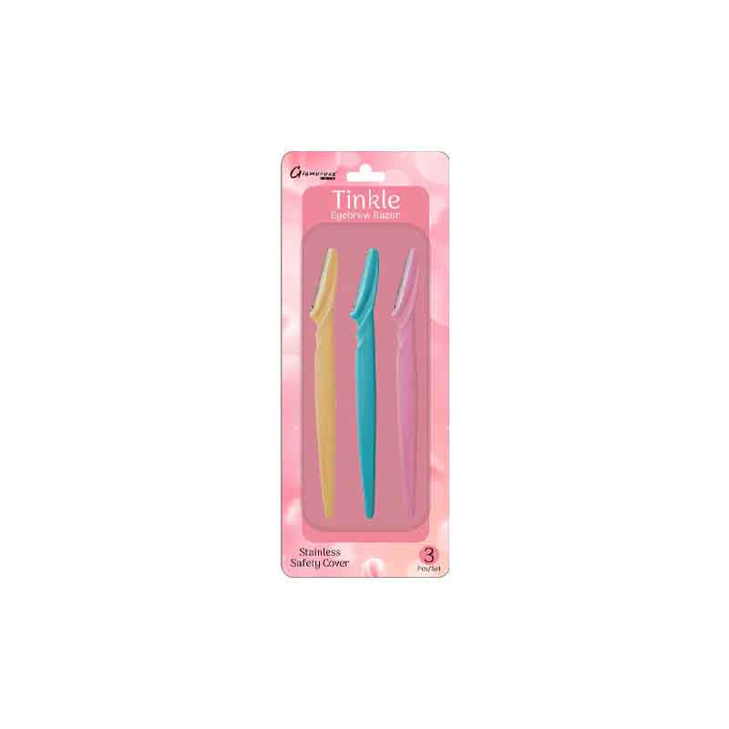 Pack of three colorful tingle blades in pink packaging on a white background