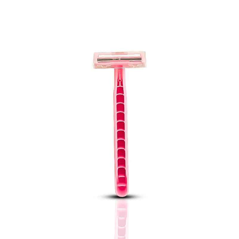 Pink and red razor on a white background