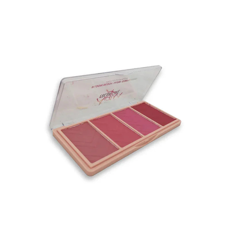 Lipstick palette with four shades on a white background