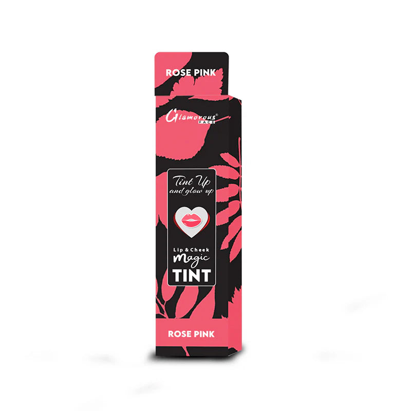Rose pink lip and cheek magic tint packaging on a white background