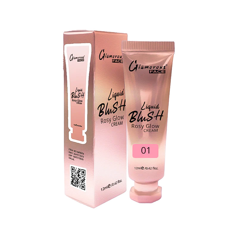 Glamorous Face Liquid Blush Rosy Glow Cream with packaging on a white background