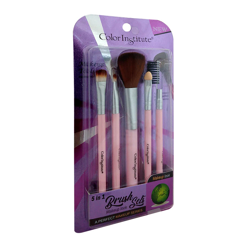 Set of makeup brushes in a Color Institute packaging on a white background