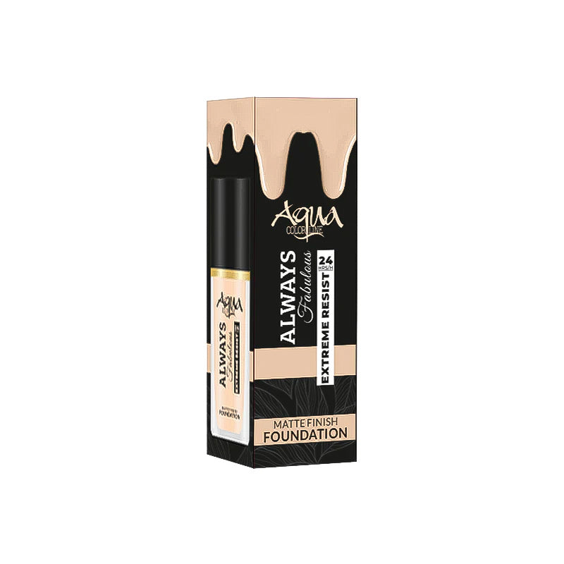 Foundation stick packaging with 'Aqua' branding on a white background