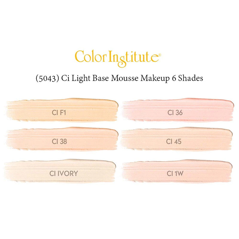 Color swatches of Color Intellige light base mousse makeup shades on a white background.