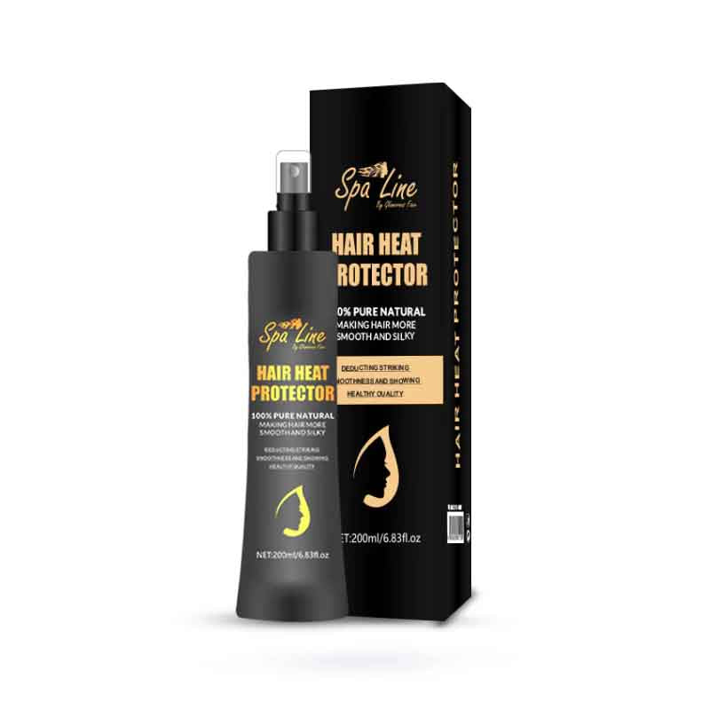 Hair heat protector with packaging on a white background