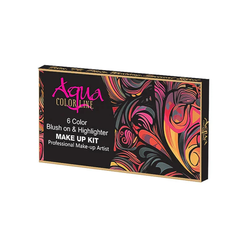 Make-up kit packaging with colorful design and text on a white background