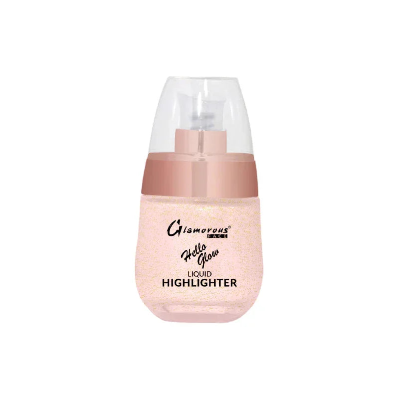 Pink liquid highlighter bottle with rose gold cap on a white background