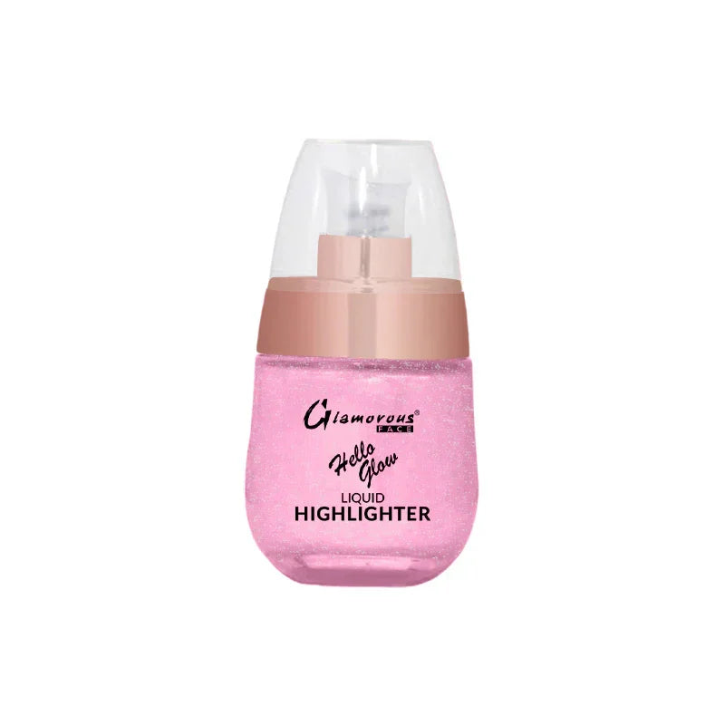 Pink liquid highlighter bottle with rose gold cap on a white background