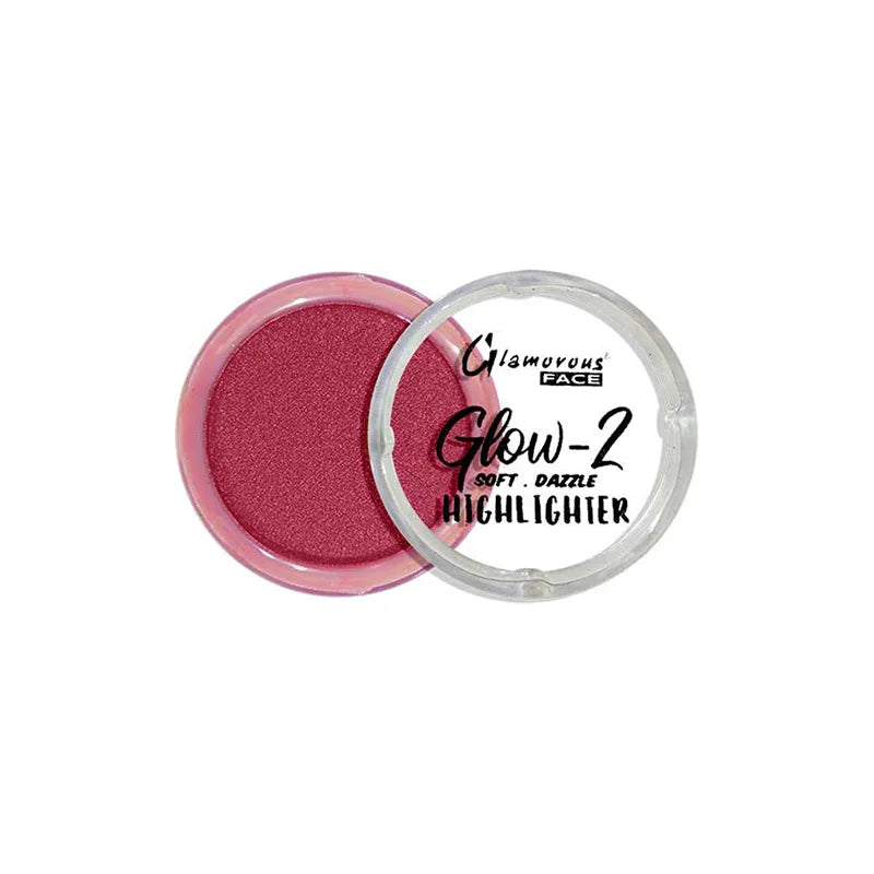 Glamorous Face Glow-2 highlighter with pink powder on a white background