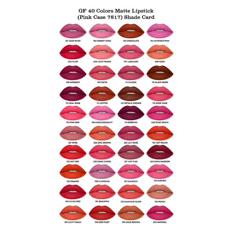 Glamorous Face Matte Lipstick Vitamin E & Aloe Vera Extracts (Pink Case) (40 Colors)