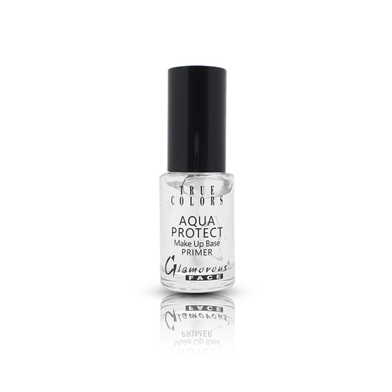 Makeup base primer bottle labeled 'True Colors Aqua Protect' on a white background
