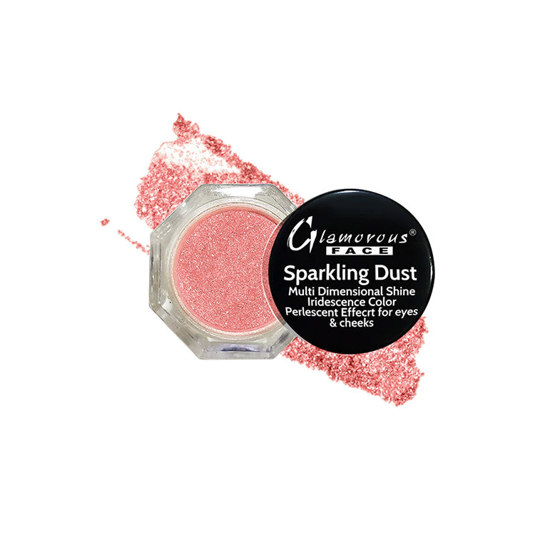 Pink sparkling dust with Glamorous Face branding on a white background